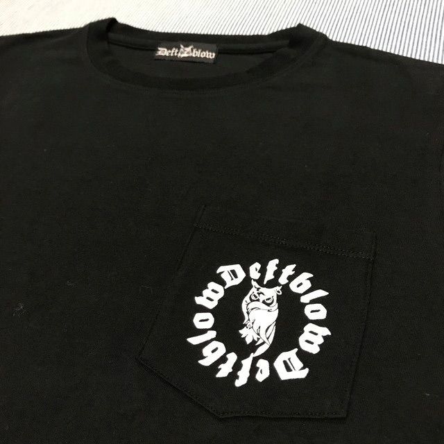 ポケットTシャツ　UネックDEFTブロックロゴ＆フクロウ　黒-3
