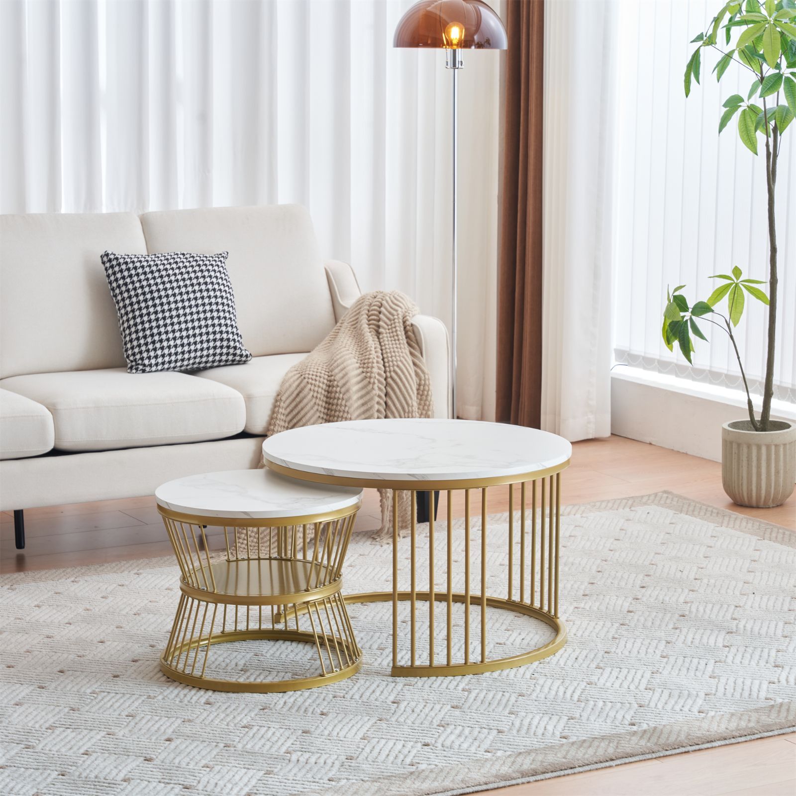 センターテーブル ネストテーブル ローテーブル 丸円型【ホワイト＋ゴールド脚】 センターテーブル ネストテーブル ローテーブル 丸円型【ホワイト＋