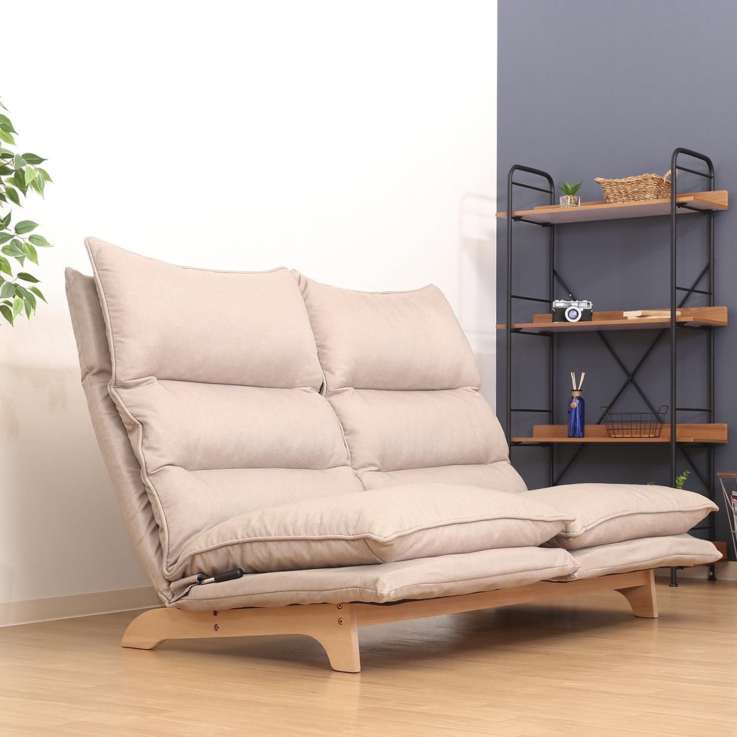 ２人掛 ダブルクッション 座椅子スタイルソファ ベージュ 幅140cm ２人用 ソファ 1人暮らし 2人暮らし ハイバック