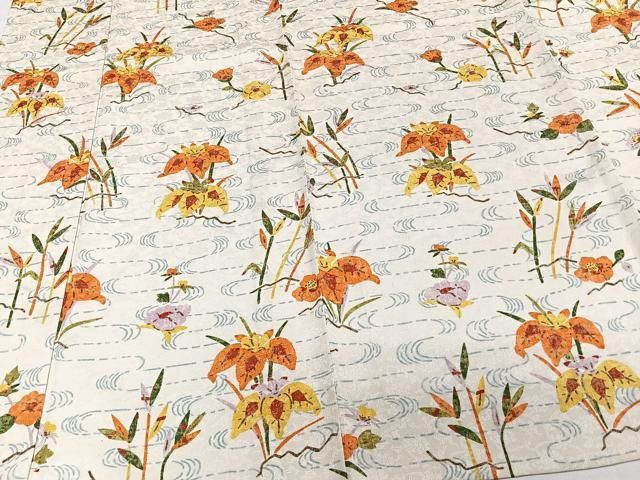 平和屋着物▽上質な小紋 単衣 草花文 正絹 逸品 AAAZ1694fy