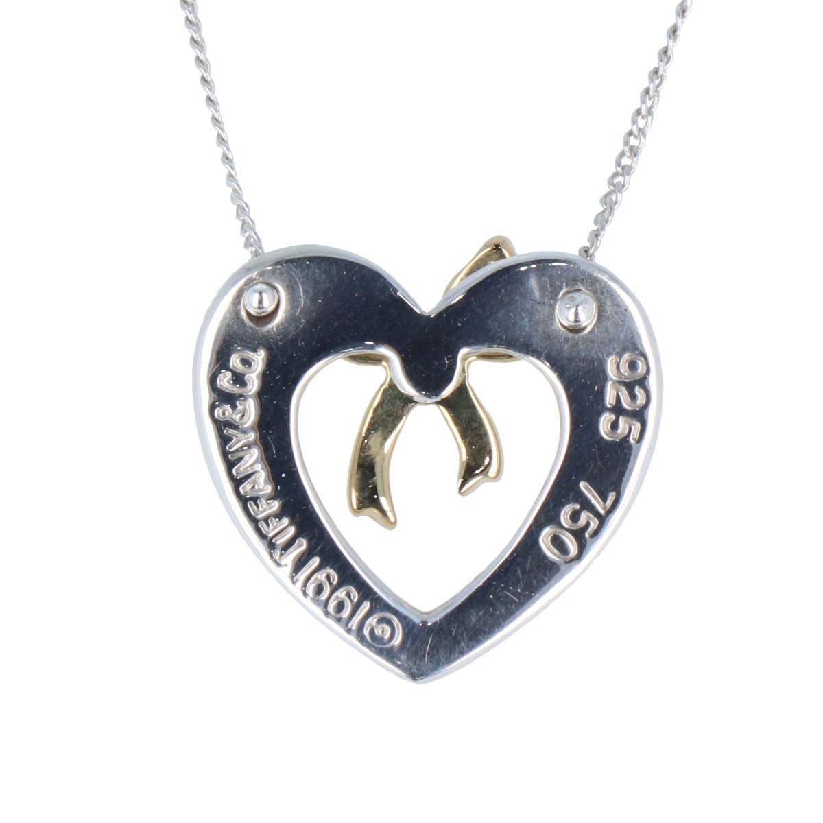 Tiffany ハート リボン コンビ ネックレス K18×SV925