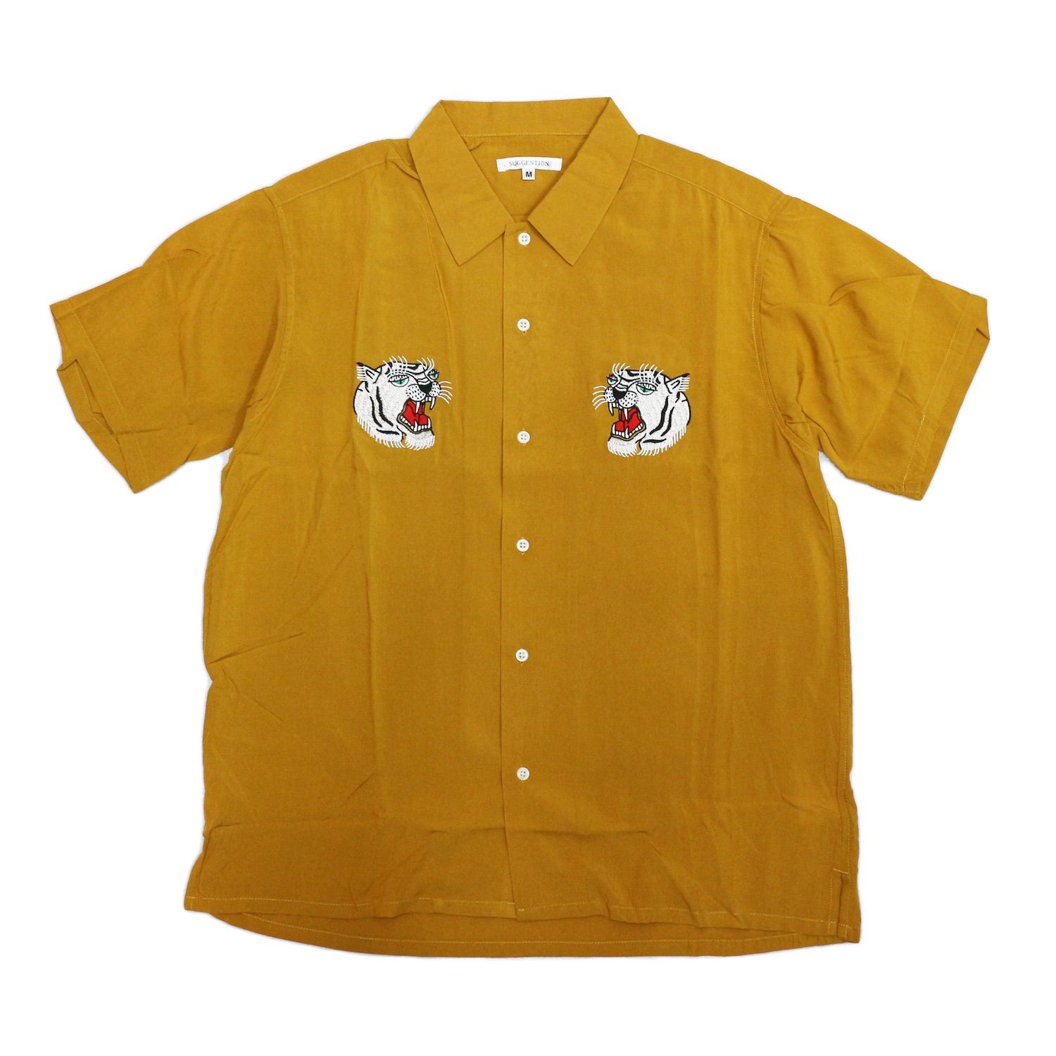 レーヨン フロント虎 刺繍 オープンカラースカシャツ タイガー 