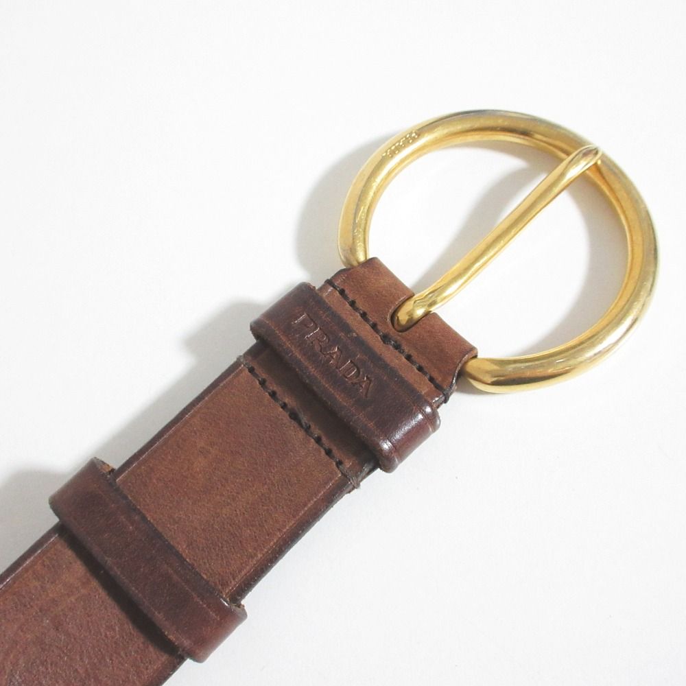 良品 PRADA プラダ レザー サークル ピンバックル ベルト 32/80 ブラウン×ゴールド金具 レディース 古着 中古 USED 良品 PRADA プラダ レザー サークル ピンバックル ベルト 32/80