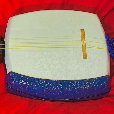 【山中です】三味線 本体 ケース付き　金色刺繍付き　アンティーク 高級本革 三味線用 チャック式 津山撥入れ 『雅』朱色
