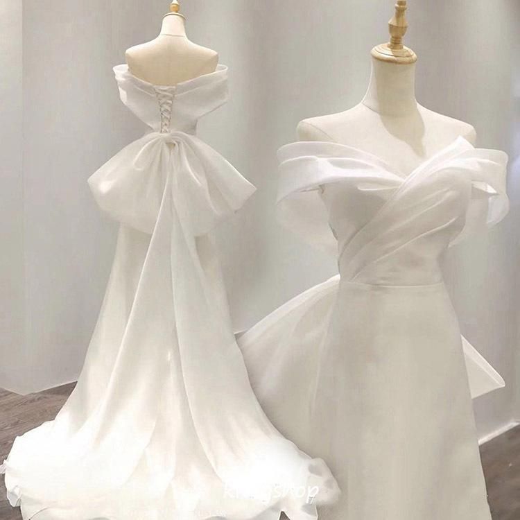 マーメイド ドレス レトロ 二次会 結婚式 ロング丈 パーティードレス サテンドレス 花嫁ドレス トレーンドレス ちょう結び 編み上げ オフシ