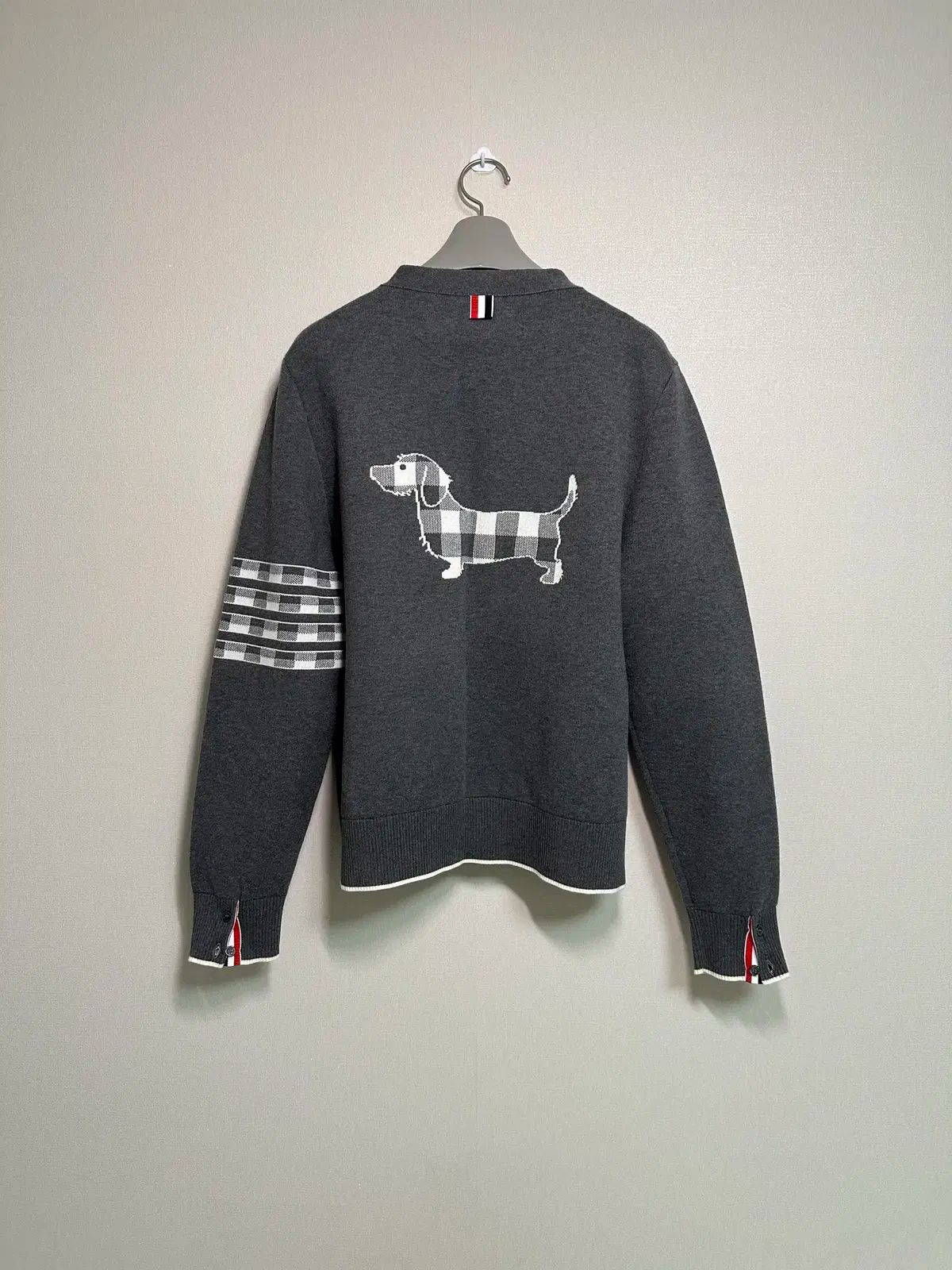 3size ほぼ Thom Browne トム ブラウン ジャカード ヘクター 四本サイドライン カーディガン グレー