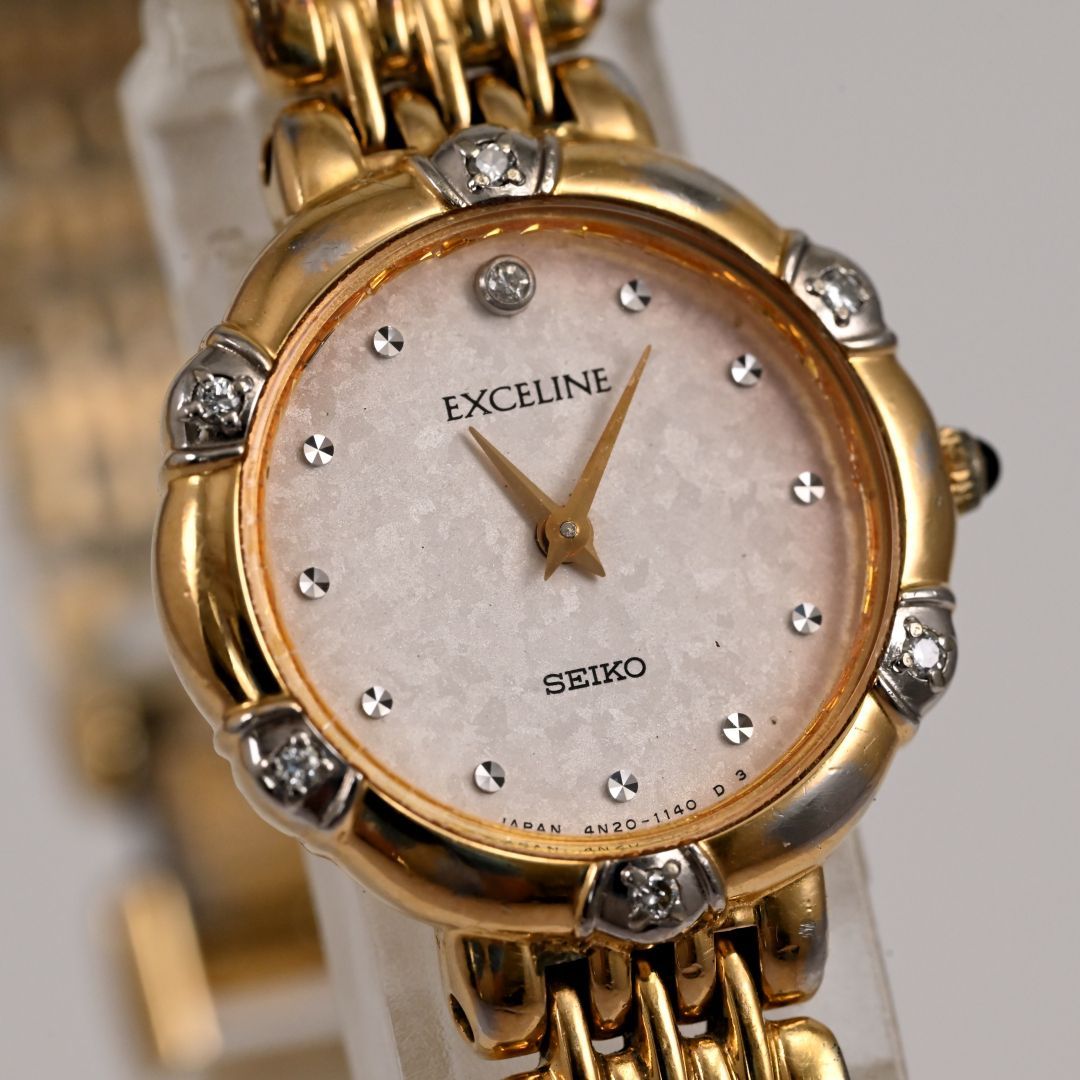 稼働 SEIKO EXCELINE 腕時計 14金ベゼル 新品レザー 632 SEIKO - 稼働 SEIKO EXCELINE 腕時計 14金ベゼル 新品レザー 632