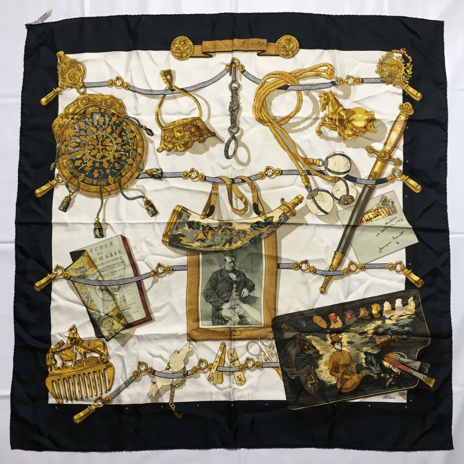 【パピー】エルメス　カレ　90 LE BECANES　スカーフ　タグなし HERMES エルメス スカーフ 70×70 CARRE VINTAGE カレ70 983866S