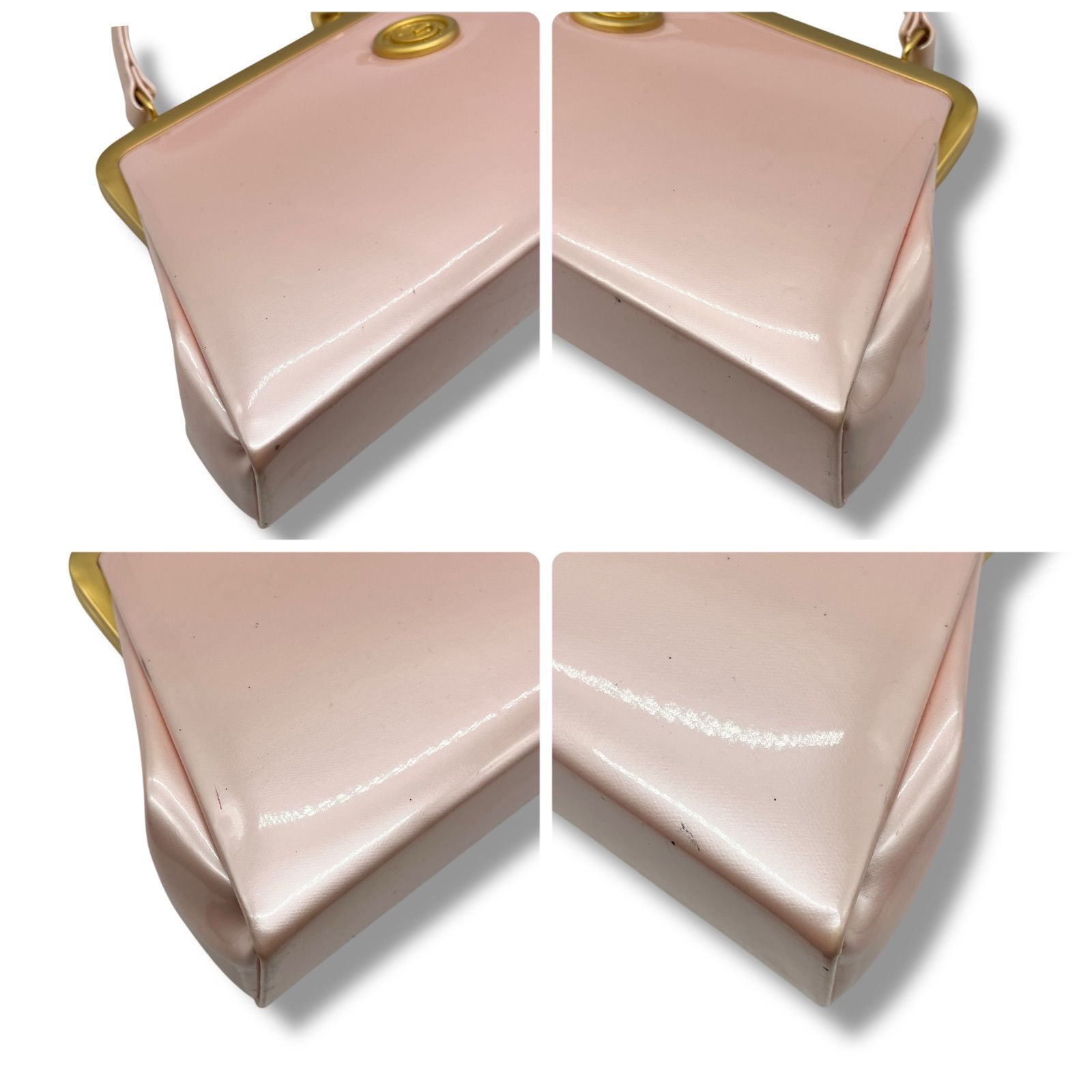 GRES ハンドバッグ がま口 エナメル レザー ピンク ゴールド金具