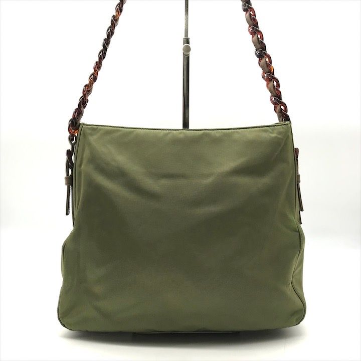 良品 PRADA プラダ 三角ロゴ プレート ナイロン テスート チェーン