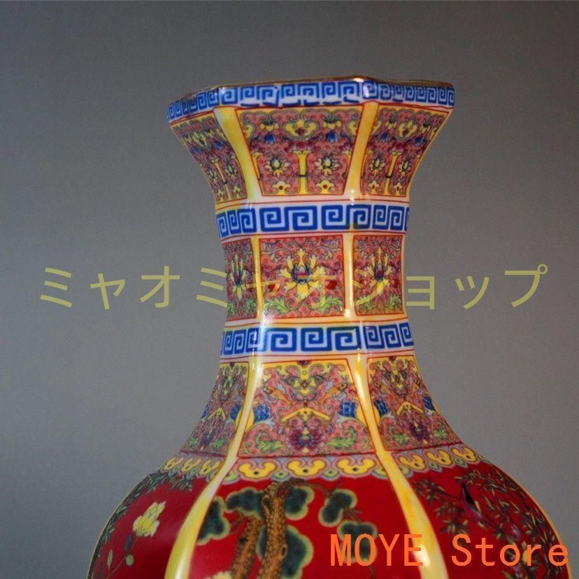 蒔絵琺瑯の六方花瓶 景徳鎮 陶磁器 装飾品 現代工芸品 美術品