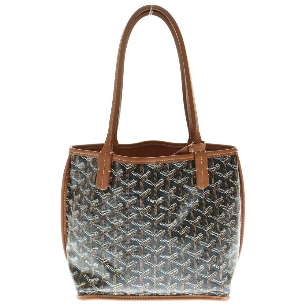 GOYARD ゴヤール アンジュミニ PVC コーティングキャンバス レザー ハンドバッグブラウン