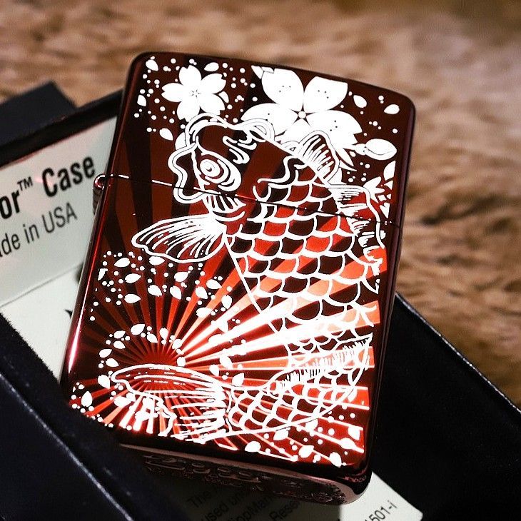 Armor ZIPPO 重厚アーマー 旭日 鯉 レッド 赤 鏡面コーティング 人気 Zippo 深彫り アーマージッポ 和風 かっこいい ジッポー プレゼント 人気 キラキラ