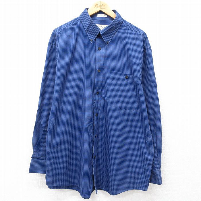 XL/古着 オービス 長袖 シャツ メンズ 00s 大きいサイズ ロング丈 コットン ボタンダウン 紺他 ネイビー ギンガム チェック 24sep17 中古 