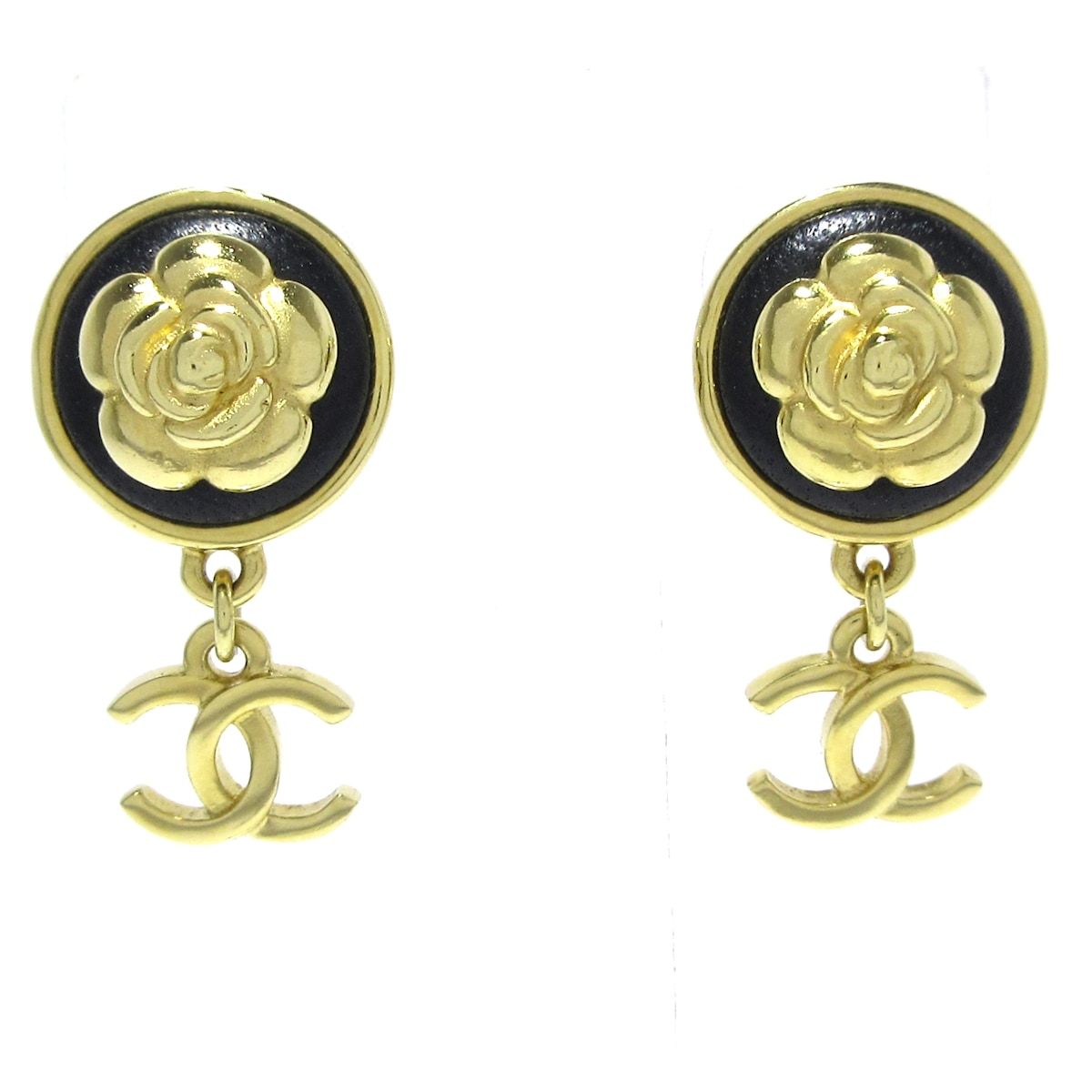 CHANEL シャネル ピアス カメリア|ココマーク AB8977 ラムスキン ゴールド×黒