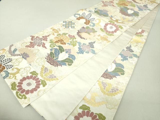 平和屋着物○六通柄袋帯 唐織 名物裂花文 花兎 金糸 正絹 逸品