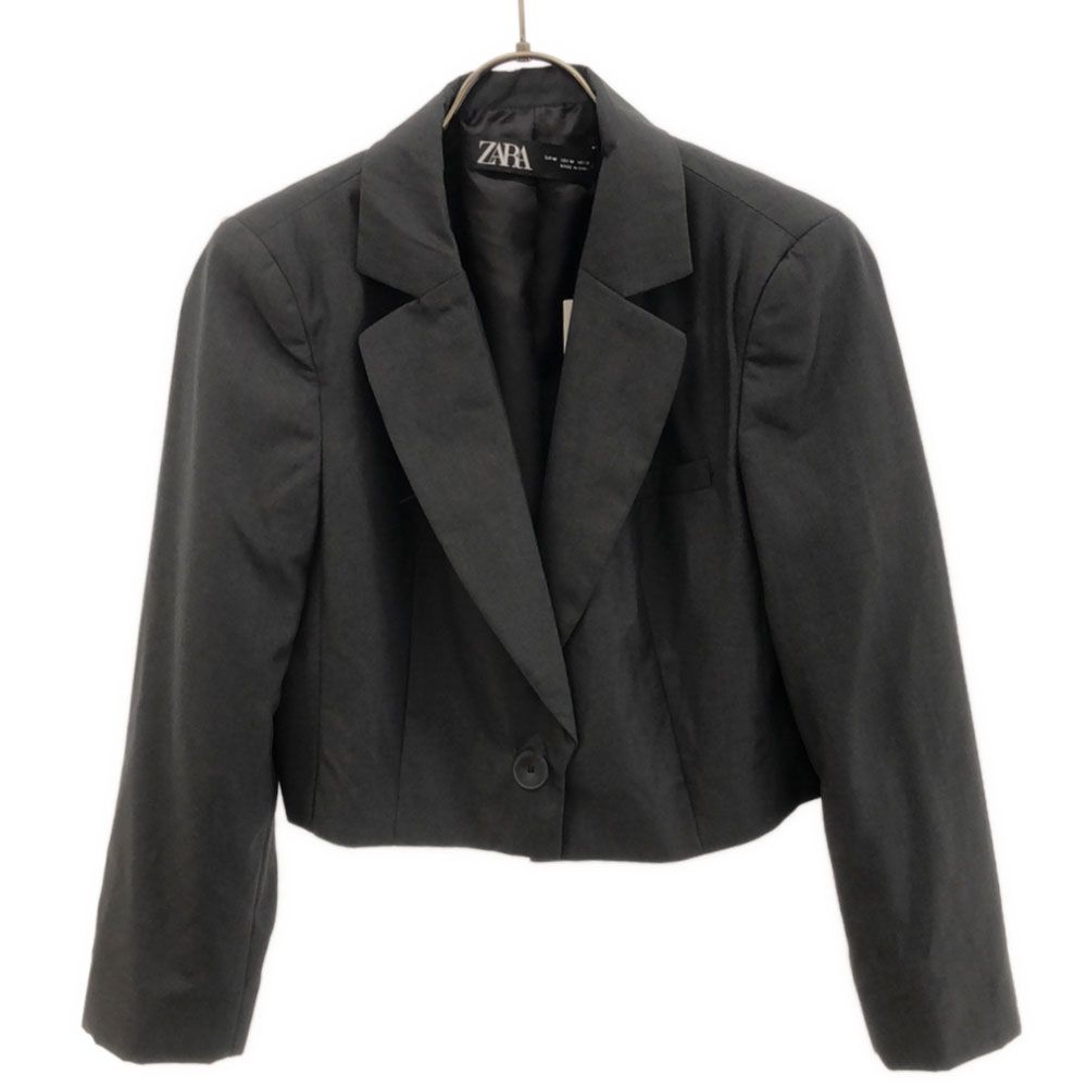ザラ 未使用 テーラードジャケット M グレー ZARA タグ付き ショート丈