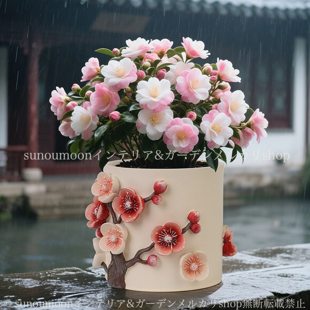 植木鉢 ガーデニング ガーデン ガーデンインテリア 梅の花 おしゃれ 樹脂 ガーデン雑貨 庭の装飾 かわいい プランター インテリア 和風 雑貨 お洒落 鉢植え 8-14 YUZUMIYA_COM