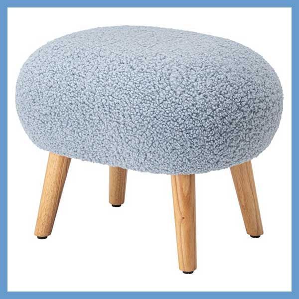 ブークレ生地の楕円形クッションスツール 四本脚 No.602 W50×D41×H38cm ライトブルー