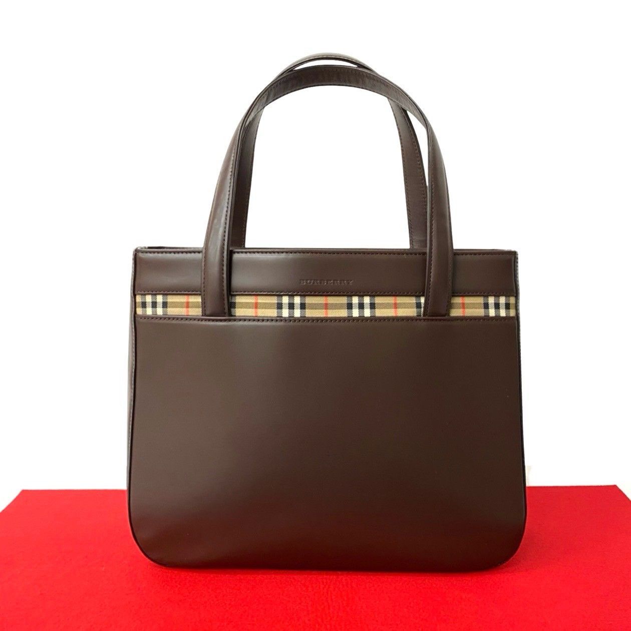 極 美品 BURBERRY バーバリー ロゴ ノバチェック レザー 本革