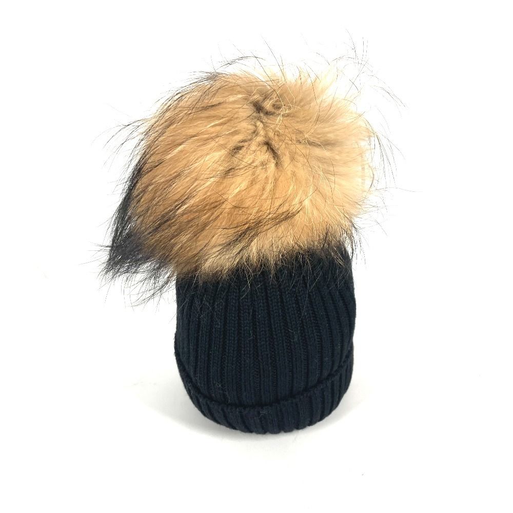 【値下中】モンクレール ブラックニット帽 ファー付き MONCLER - □新品同様□ MONCLER モンクレール ウール×カシミヤ