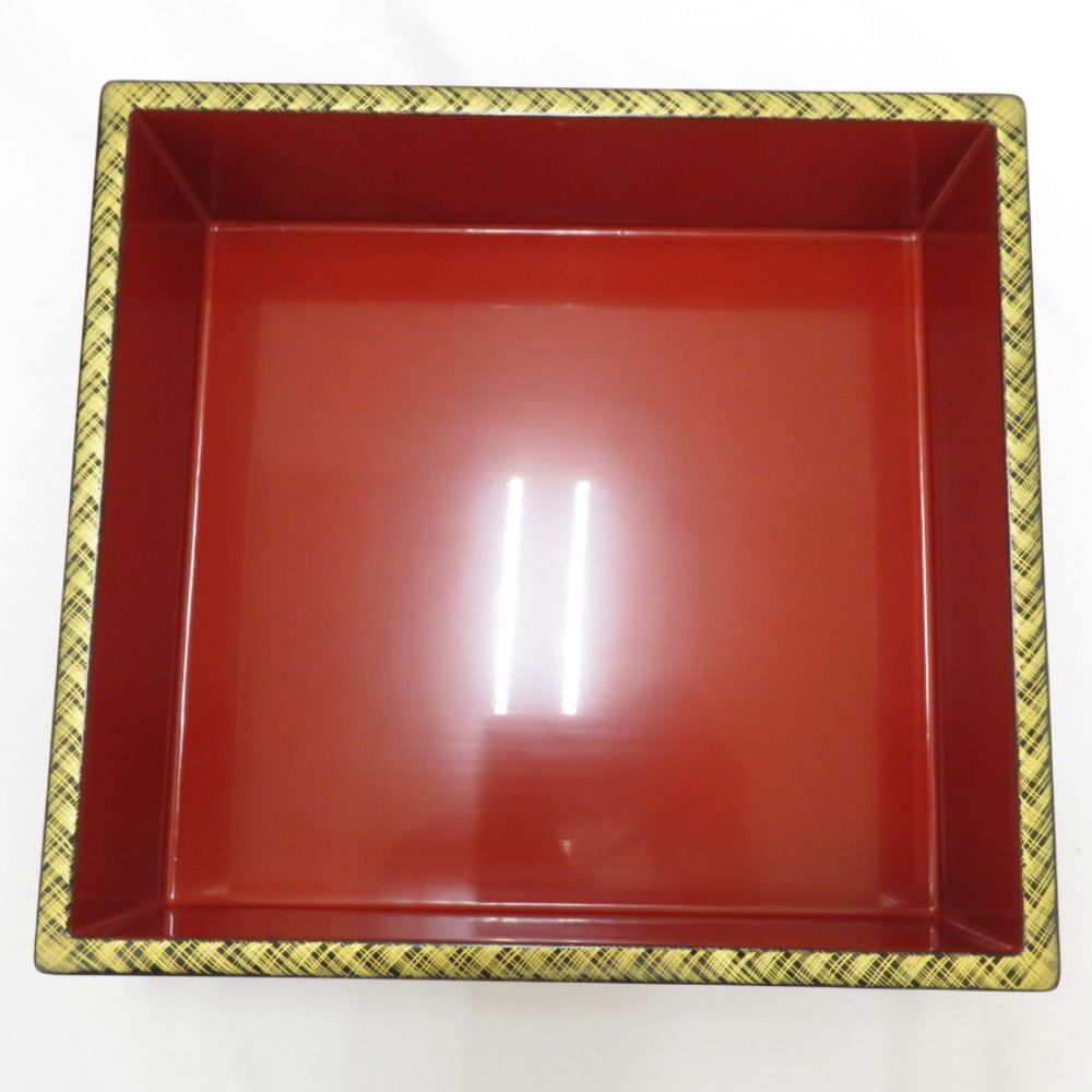 骨董・民芸品 輪島塗 重箱 五段重 御重 嘉美漆器店 黒塗内朱 沈金