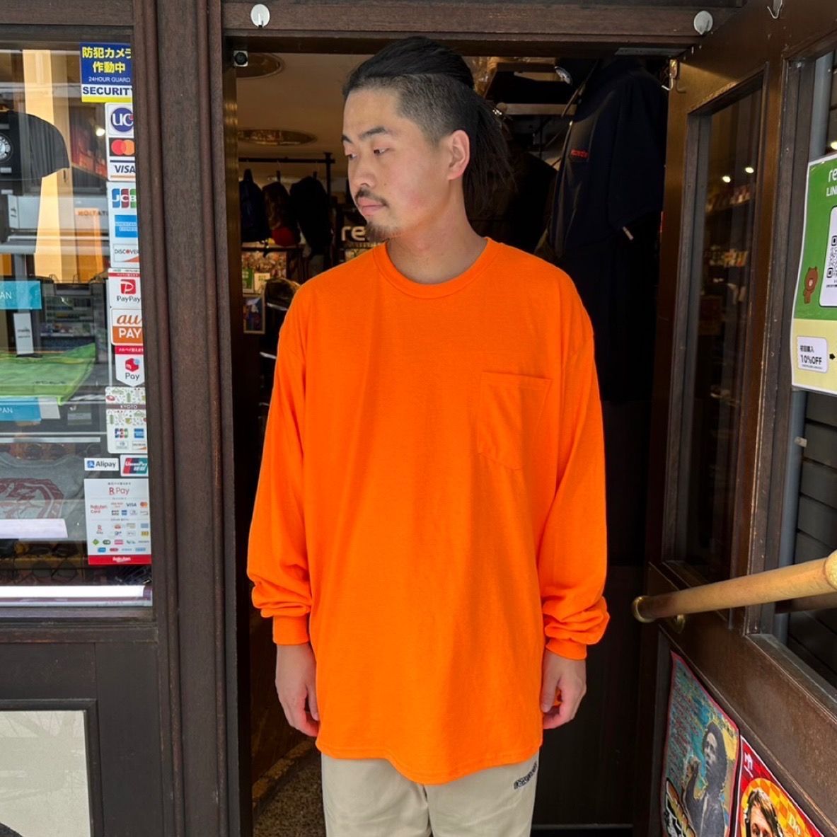 新品・未使用】re:create ORIGINAL L/S 無地 POCKET T-SHIRTS ORANGE