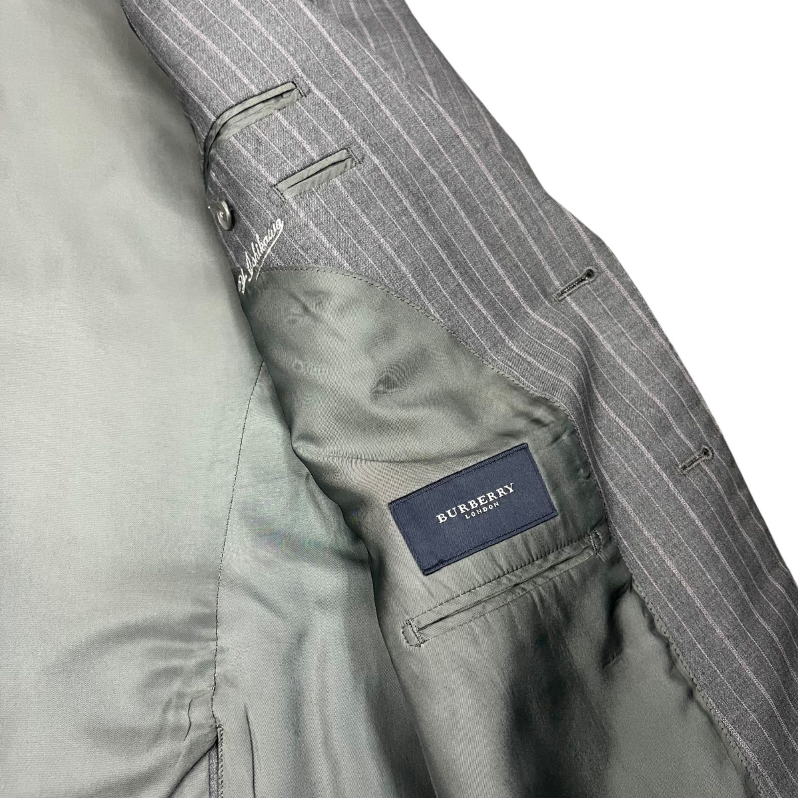 美品BURBERRYロンドンサイズLグレーストライプサイドベント