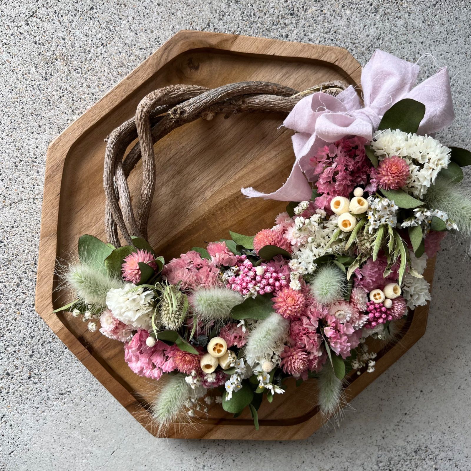 ミモザのリースリボンハーフリースプレゼントドライフラワー