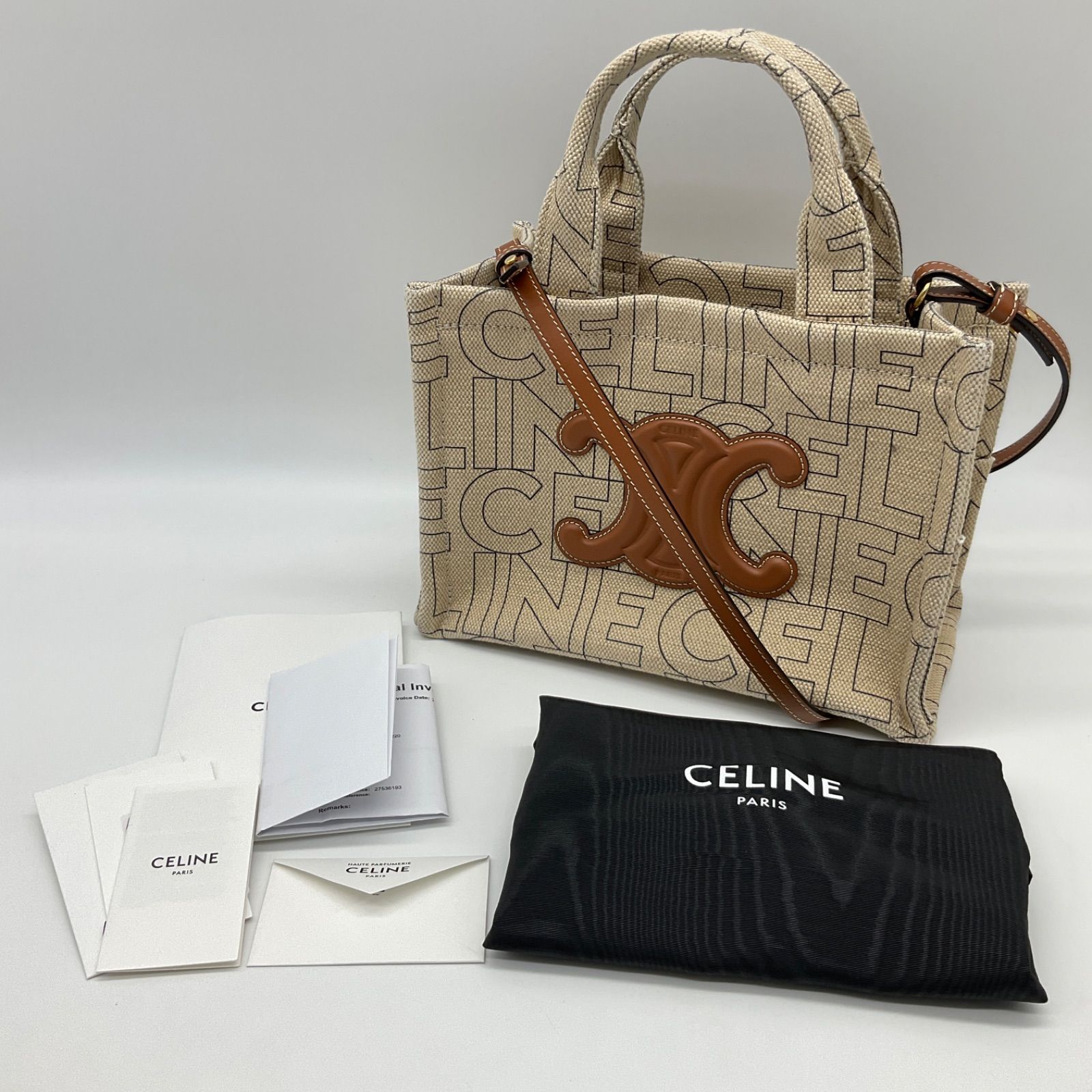 CELINE セリーヌ スモール カバ タイス トートバッグ キャンバス×レザー ベージュ 199162ERQ.02NT トリオンフ ナチュラル ブラウン 2WAY 保存袋付【中古】Aランク