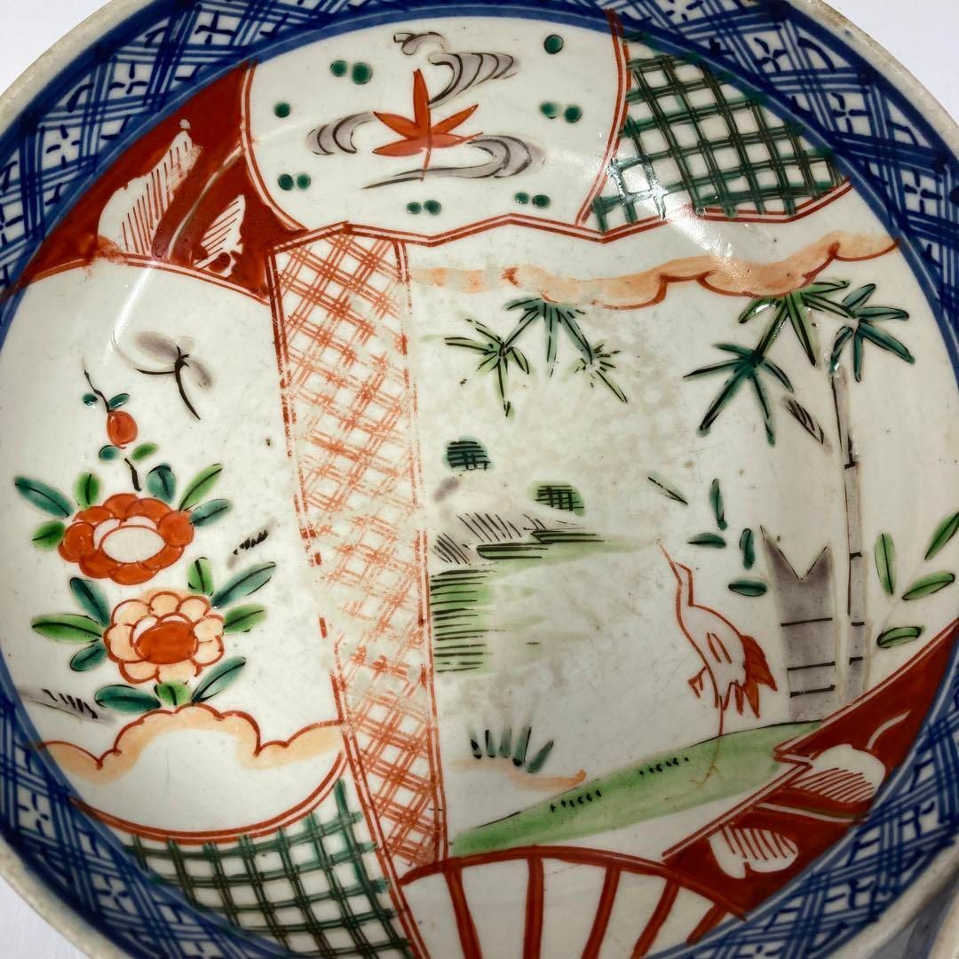 染錦金彩草花紋鉢 古伊万里 染錦鉢2枚 直径約21.3