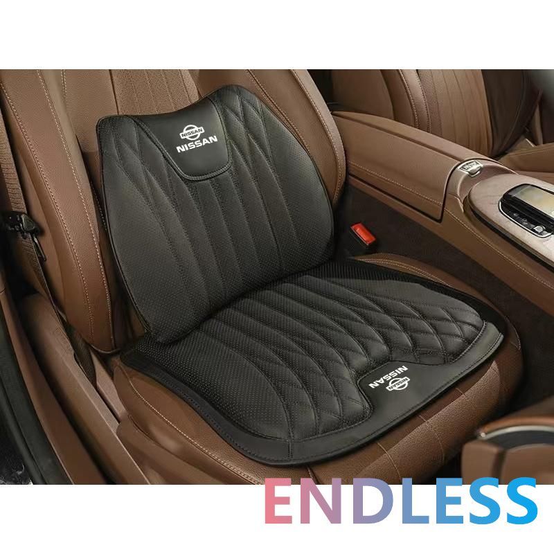 【新作 未使用】日産 NISSAN ブラック シートクッション 車用 シートカバー ナッパ レザー 腰当て 滑り止め 弾性 座布団1点+腰クッション1点