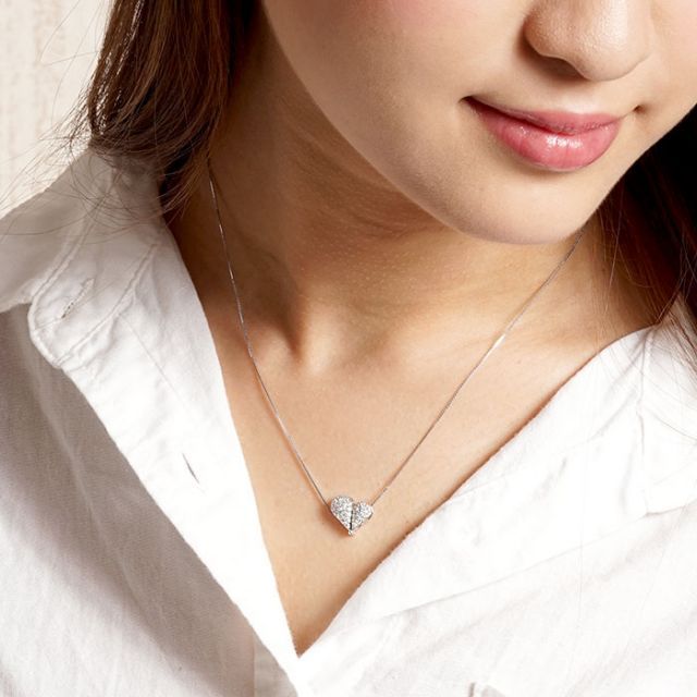 K18 ハート　♡ ダイヤ　ネックレス　トップ　パヴェ K18ダイヤパヴェハートネックレス（ネックレス）｜con affetto