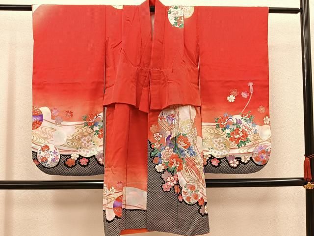 平和屋着物[]七五三 女の子 7歳 祝着 四つ身 丸帯セット 駒刺繍