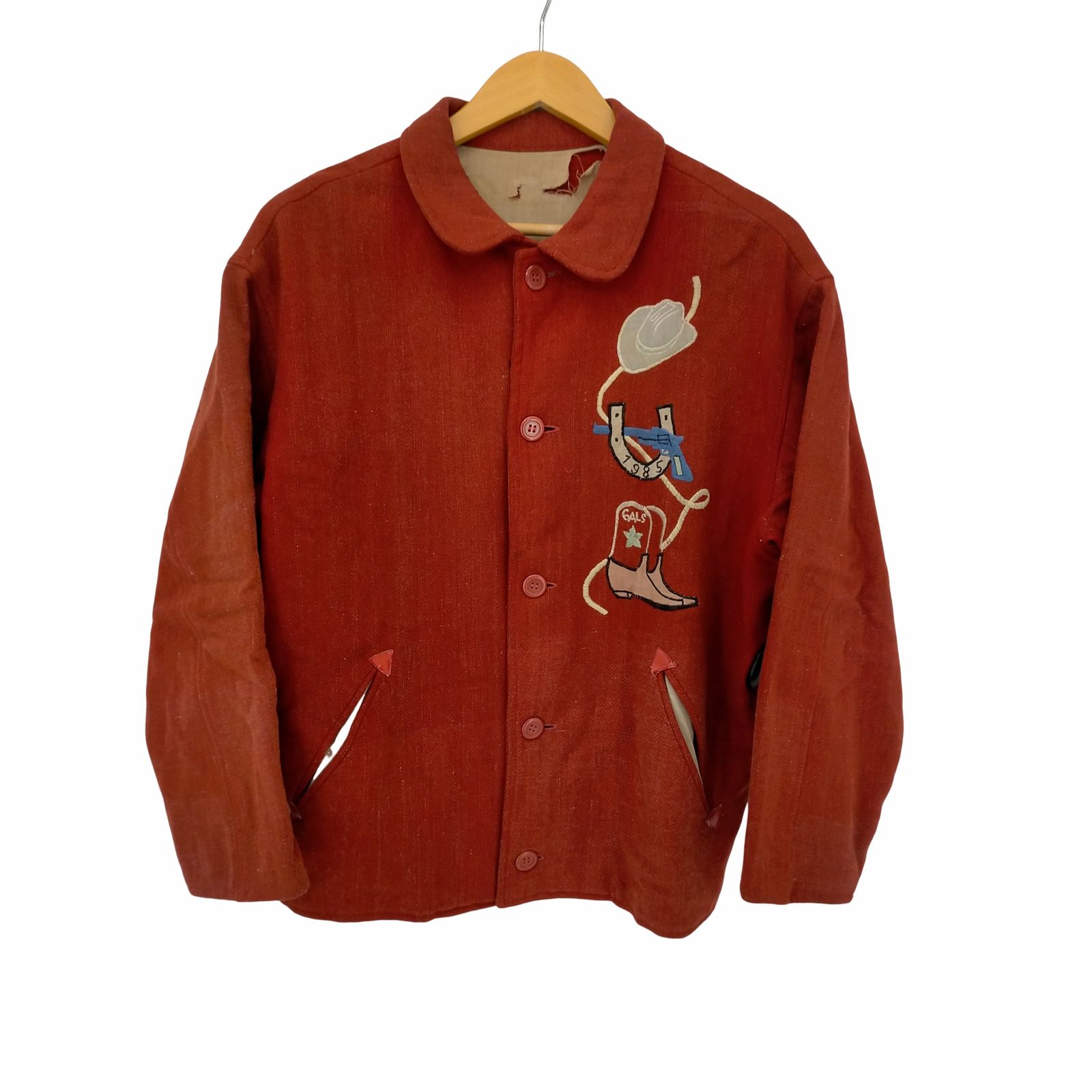 ユーズドフルギ USED古着 50S~60S TRAILS OF THE OLD WEST刺繍 チェーンステッチアワードジャケット メンズ 表記無 