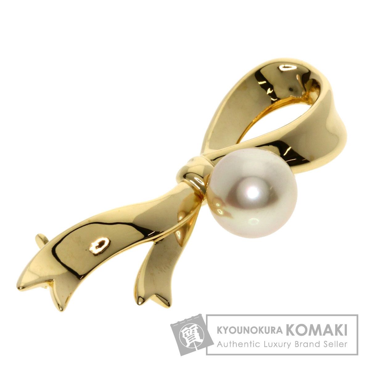 TASAKI タサキ リボンモチーフ パール 真珠 ブローチ K18YG レディース