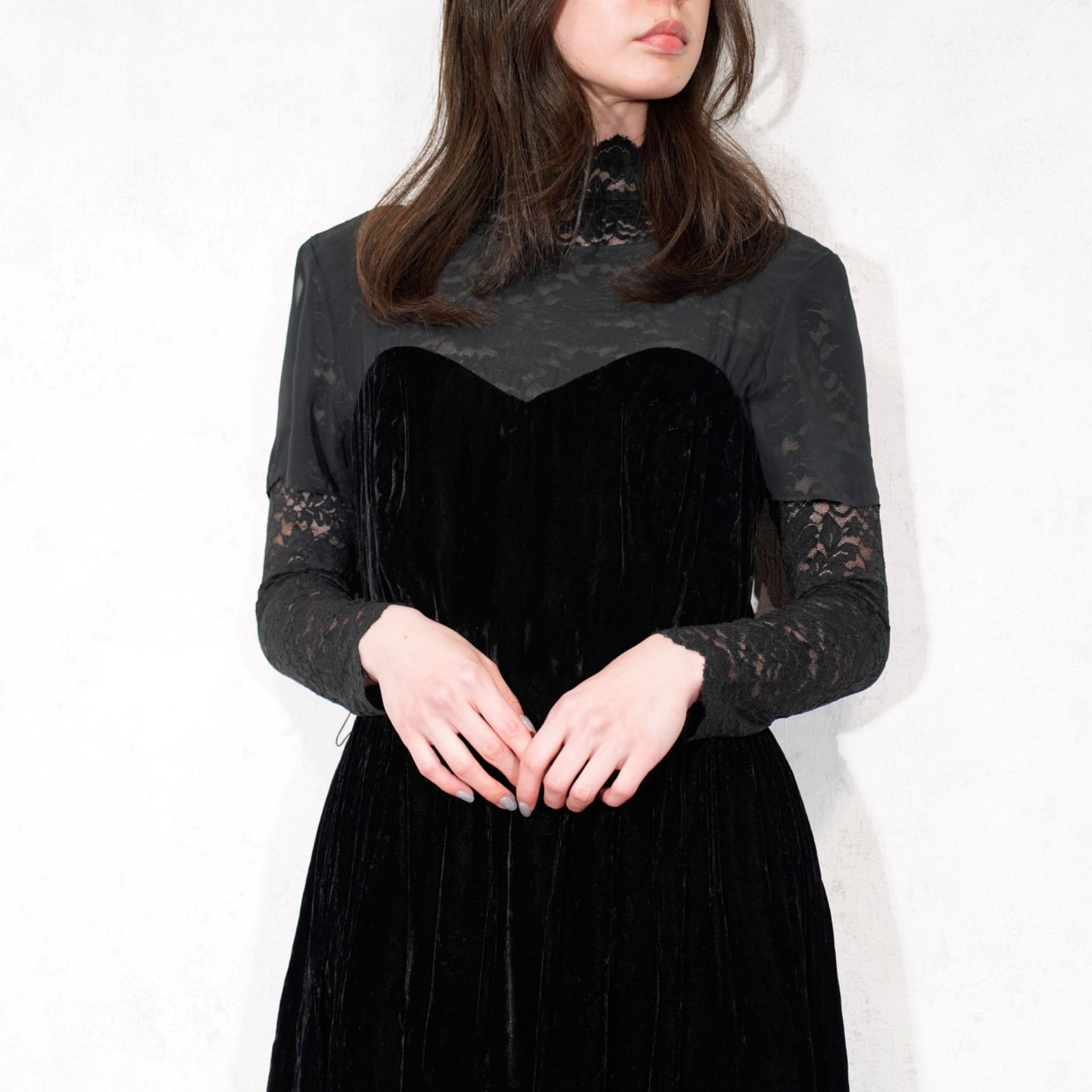 USA VINTAGE CDC Evening VELOUR SHEER DESIGN DRESS ONE PIECE アメリカ古着ベロアシアーデザインドレスワンピース