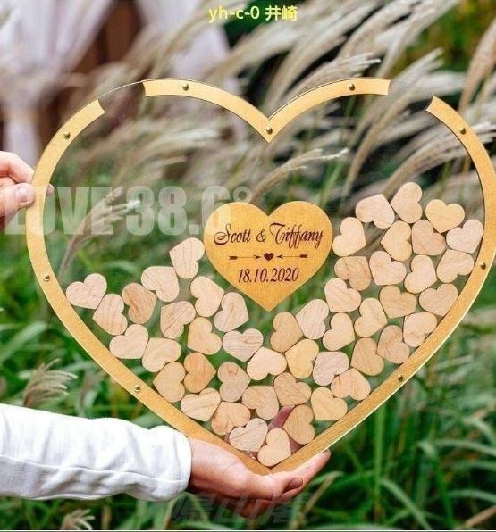 ウエディングドロップス ゲストブック 木製 結婚式 ダブルハート 装飾 演出