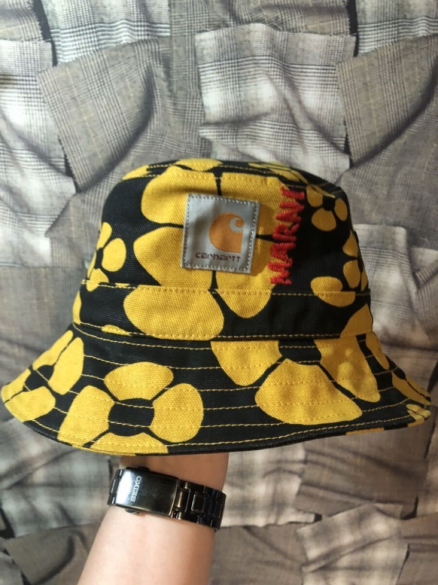 MARNI × Carhartt マルニ カーハート バケットハット コットン イエロー ブラック 花柄 M-L FK
