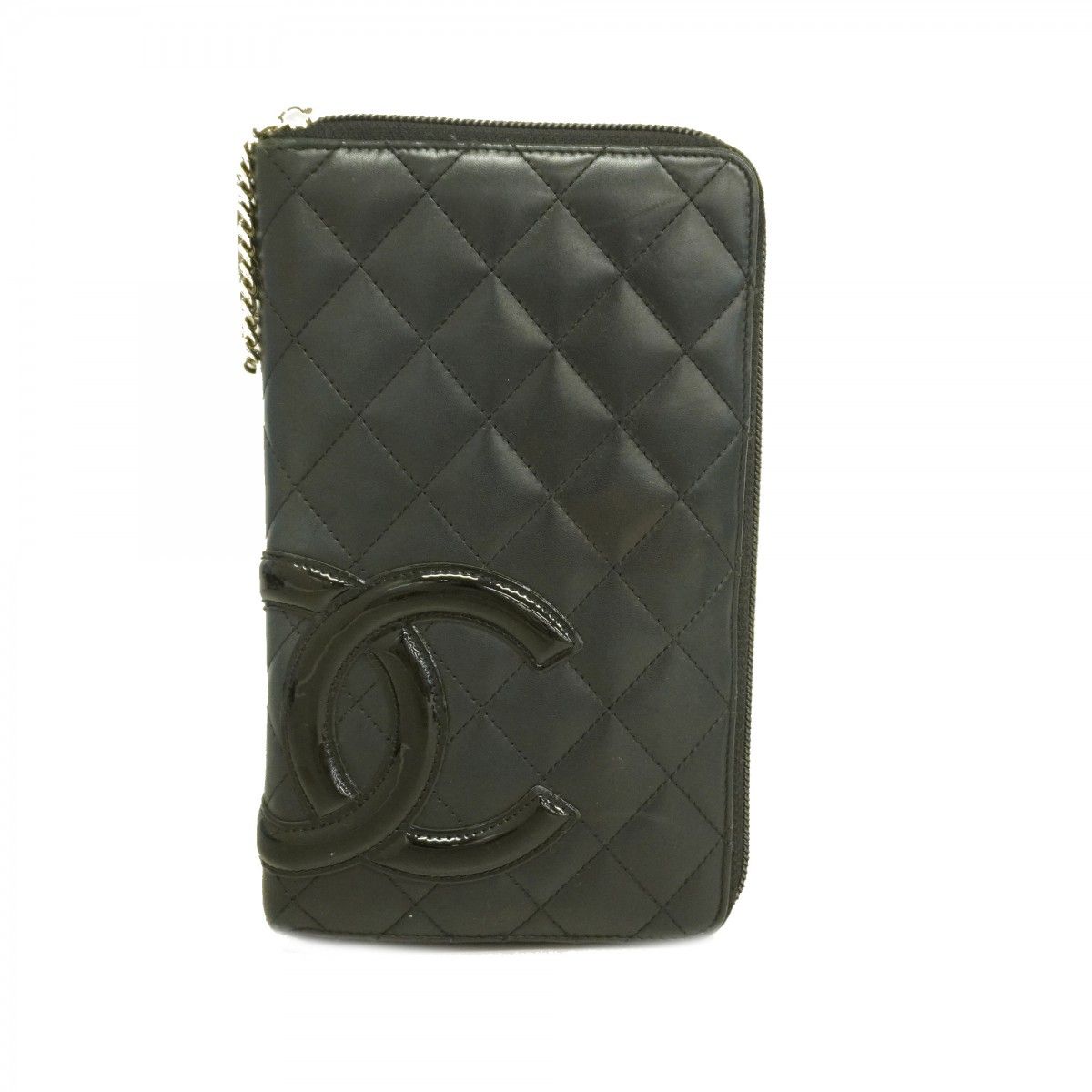 5ge5987】シャネル 長財布 カンボン ラムスキン ブラック シルバー金具  