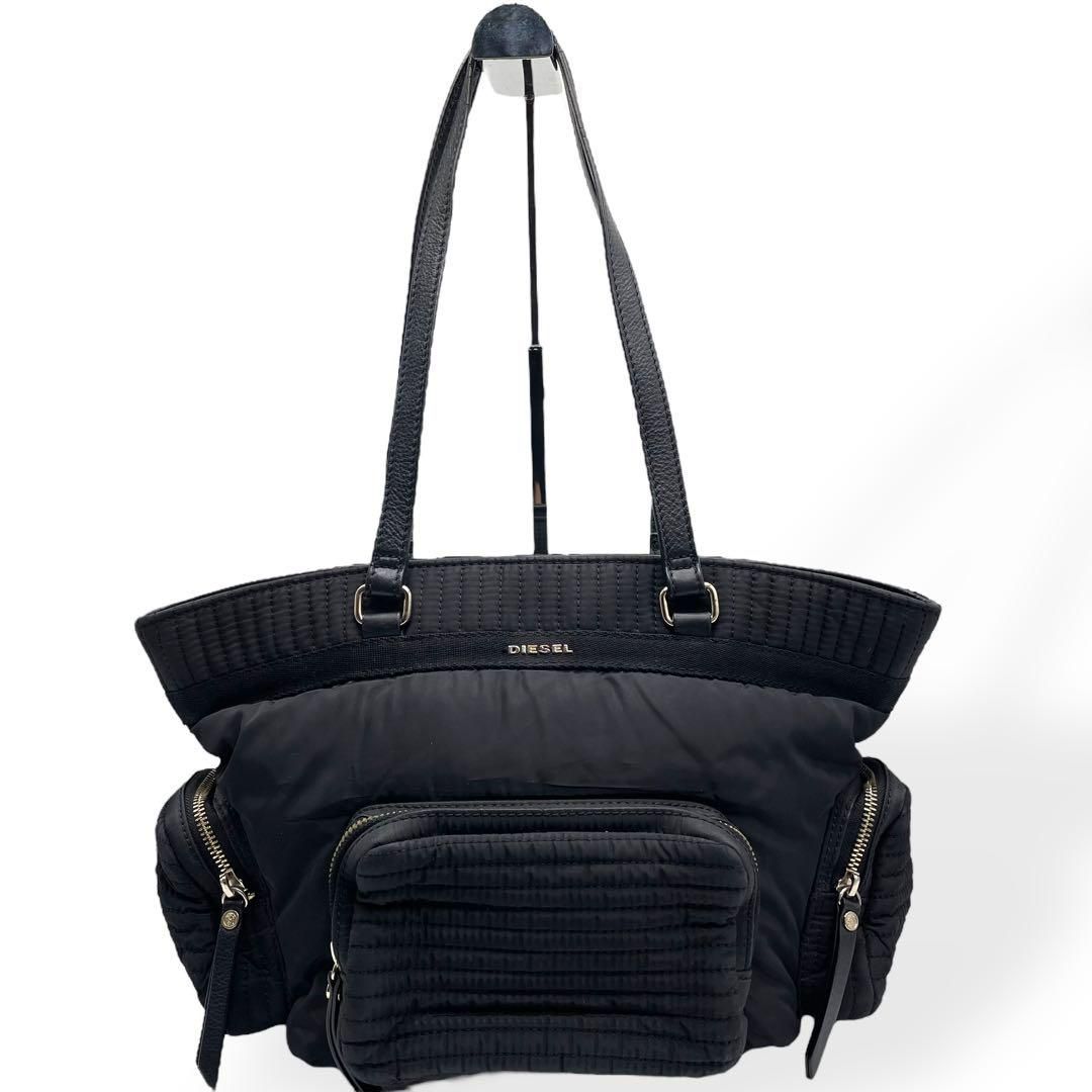 極美品 DIESEL トートバッグ ナイロン レザー キルティング 黒