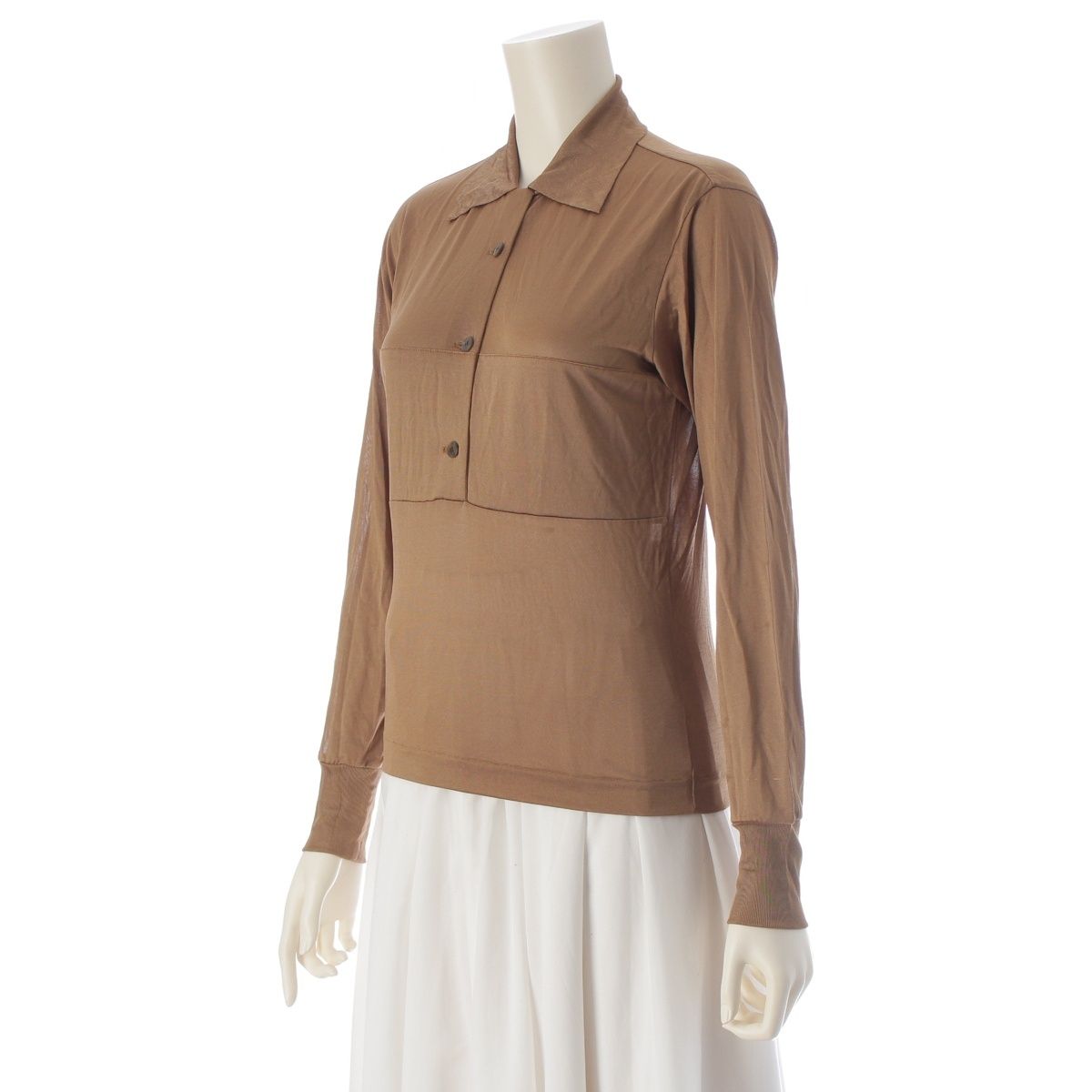 イッセイミヤケ 80 s レーヨン ポリエステル 筆タグ スキッパー 長袖 ポロシャツ トップス JY 13458 ブラウン ゴールド系 M