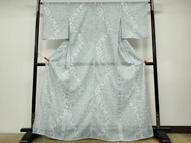 平和屋着物＊夏物 小紋 絽 枝花文 洗える着物 CAAW3139ut