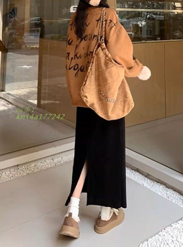 タイトスカート コーデュロイ スカート レディース ボ ロング丈 裏起毛 ウエストゴム 黒 ロングスカート ミモレ丈 深スリット タイト 秋冬 ボア kni4a177242