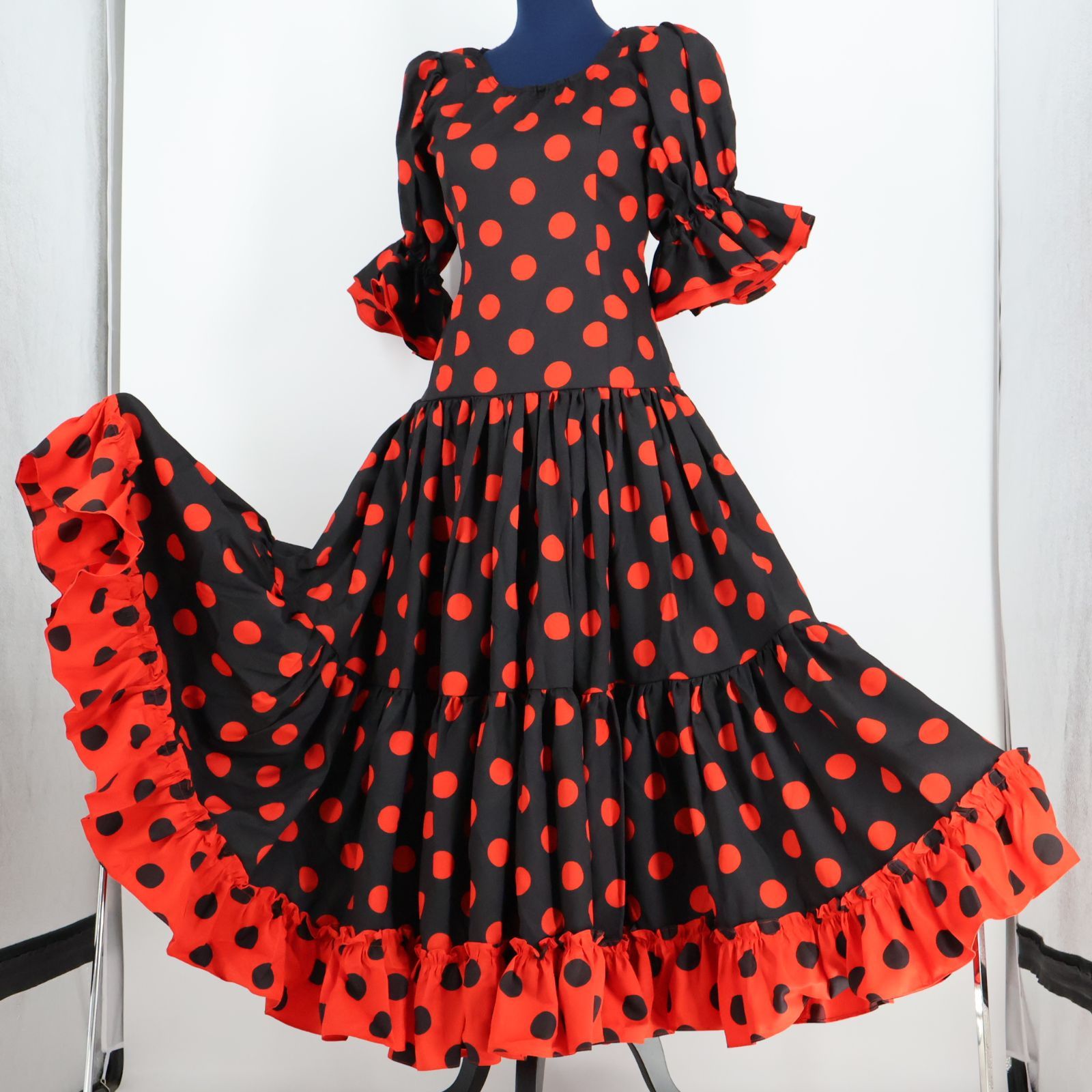 Flamenca社製 スポーツ フラメンコ衣装ワンピース ドレス赤 水玉