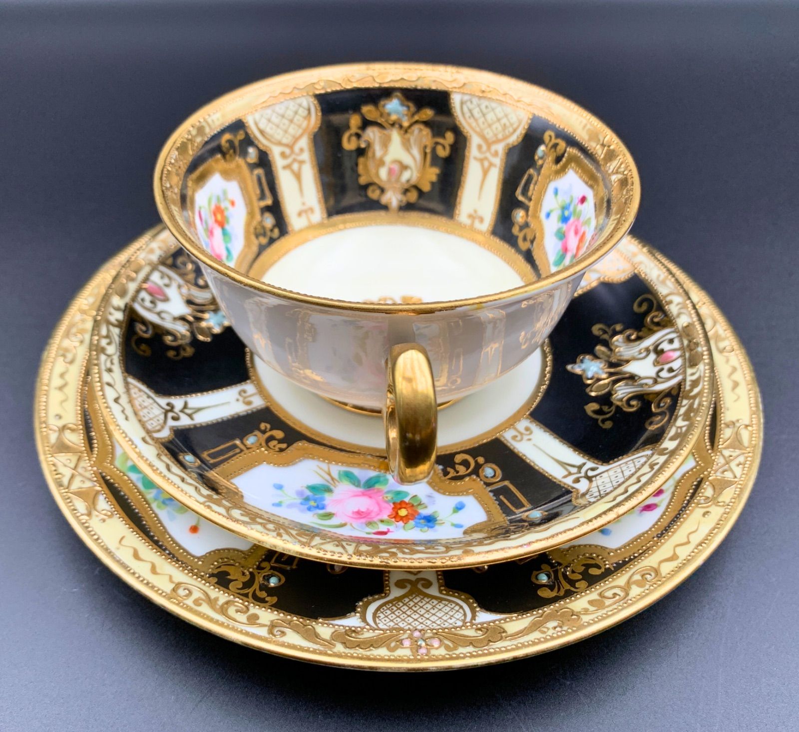 オールドノリタケ イギリス 里帰り バスケット 金彩 デミタス