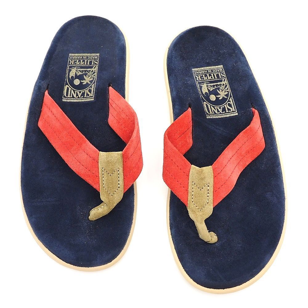 超 ISLAND SLIPPER スエードレザー サンダル サイズ 7 ネイビー ベージュ レッド アイランドスリッパ メンズ 5SB H0671S KUG04
