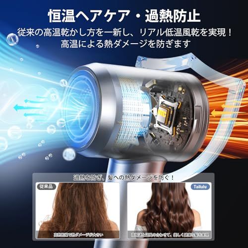 ドライヤー【革新版・20sで速乾!・8億イオン髪質改善・AIマート温度