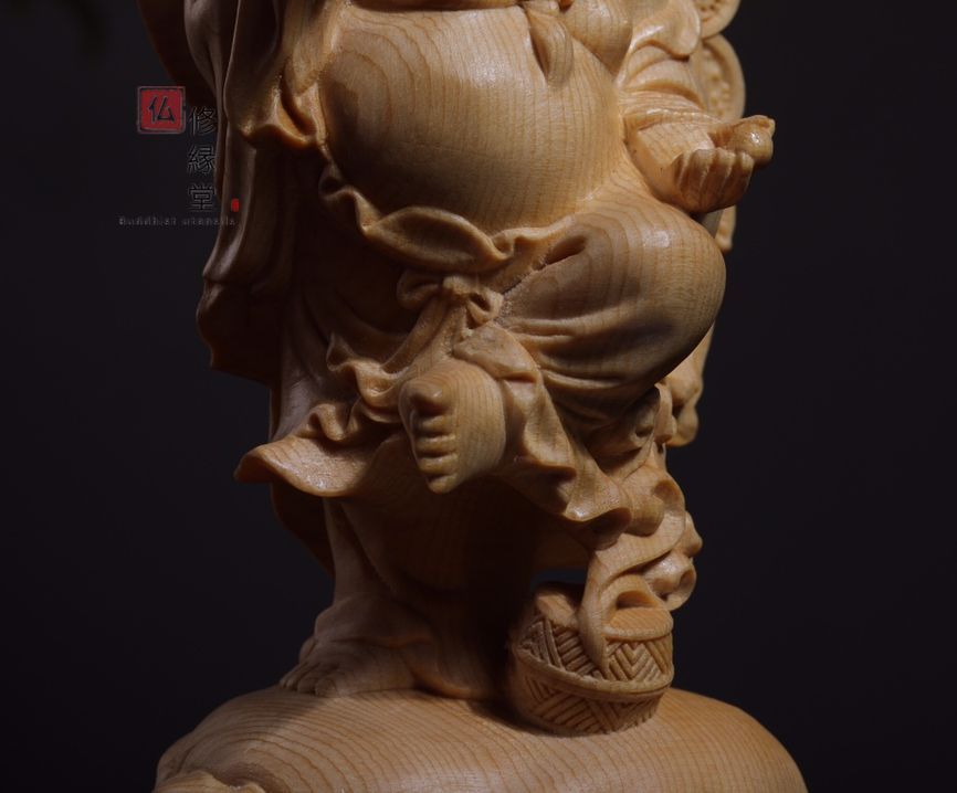 修縁堂】極上品 木彫仏像 七福神 立像 布袋様 彫刻 一刀彫 天然