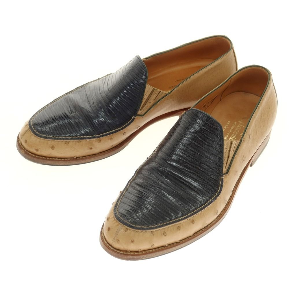 サンカッケイ SUN|kakke × F.LLI Giacometti エキゾチックレザー コンビ ローファー ベージュxネイビー サイズ42 メンズ